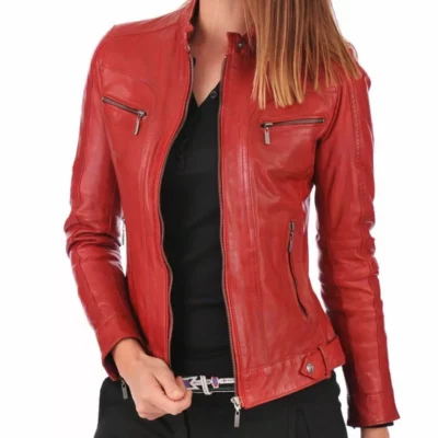 Ladies Red Leather Jacket
