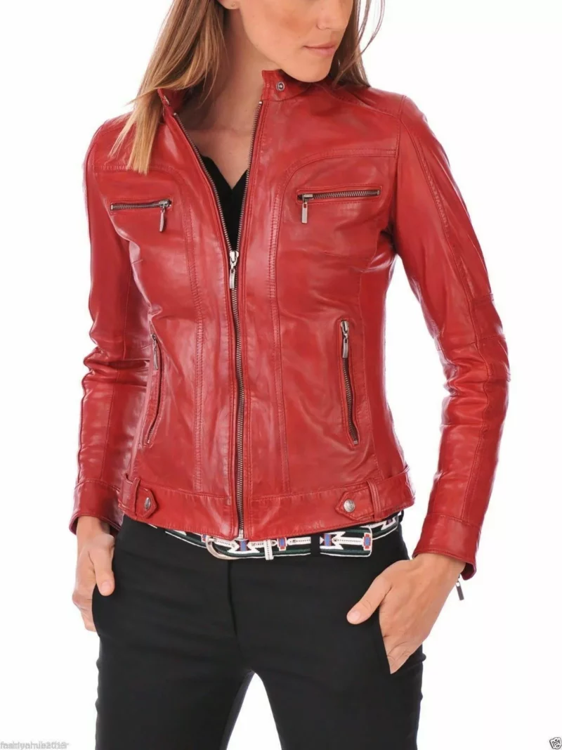 Ladies Red Leather Jacket
