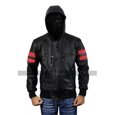 Mens-Black-Biker-Hooded-Racing-Retro-Bomber-Baseball-Jacket