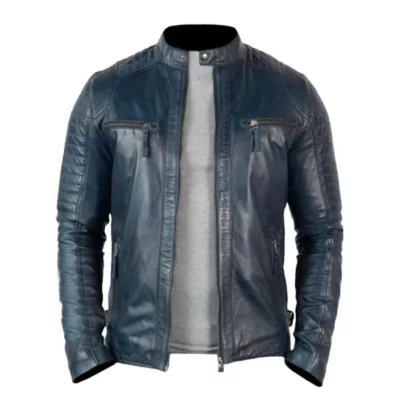 Cafe Racer Blue Motorcycle Jacket