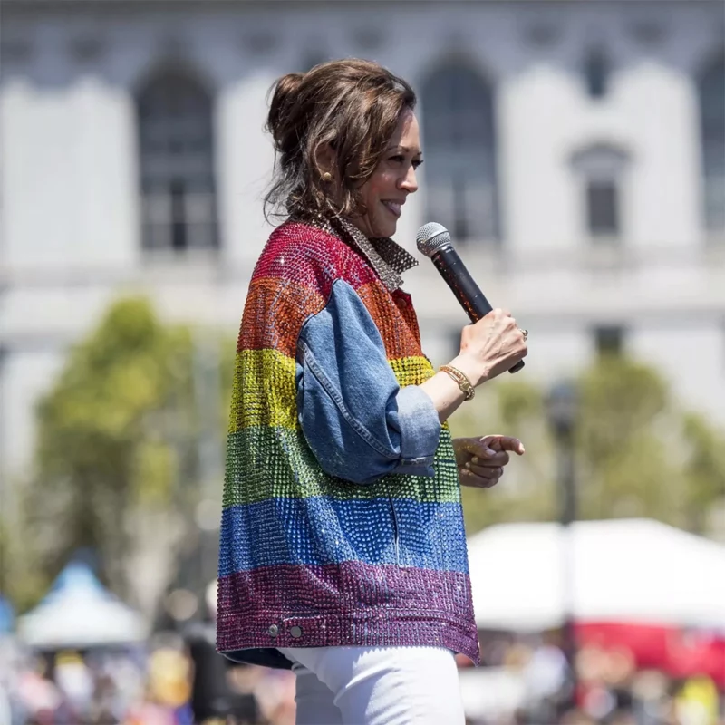 Rainbow Gay Pride Denim Kamala Harris Jacket