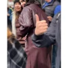 Only Murders in the Building Mabel Mora Maroon leather Coat