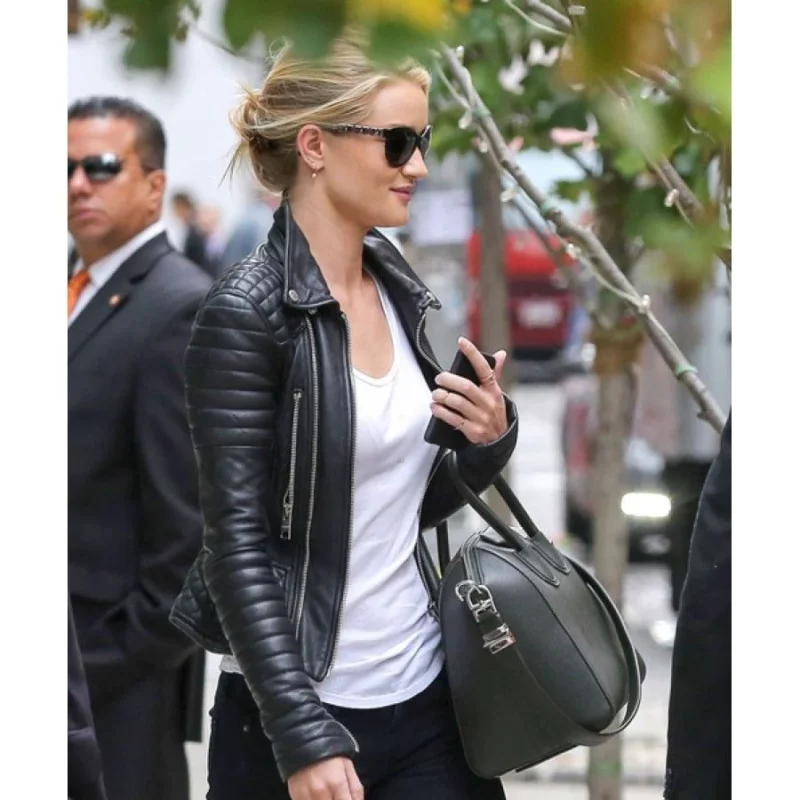 Black Leather Rosie Huntington Whiteley Jacket