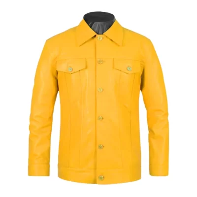 Yellow Basic Real Leather Jacket