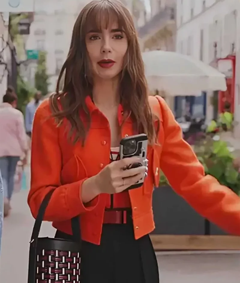 Lily Collins Emily Cooper Emily In Paris Season 3 Orange Jacket