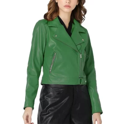Women Green Biker Jacket