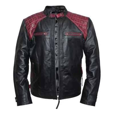 Mens Quilted Black Maroon Jacket