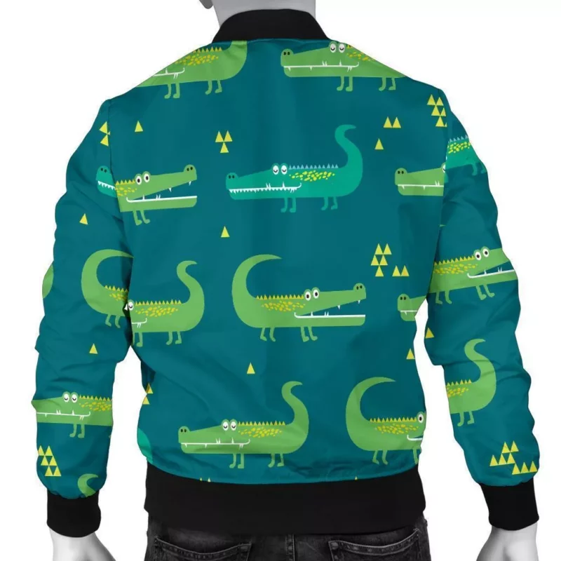 crocodile-pattern-unisex-green-bomber-jacket