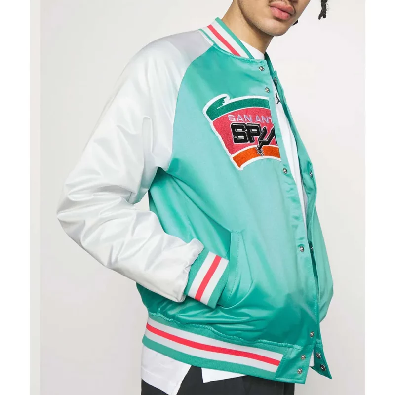 Prime Time Aqua White Varsity Full-Snap Jacket