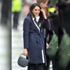 Navy Blue Meghan Markle Wrap Wool Coat