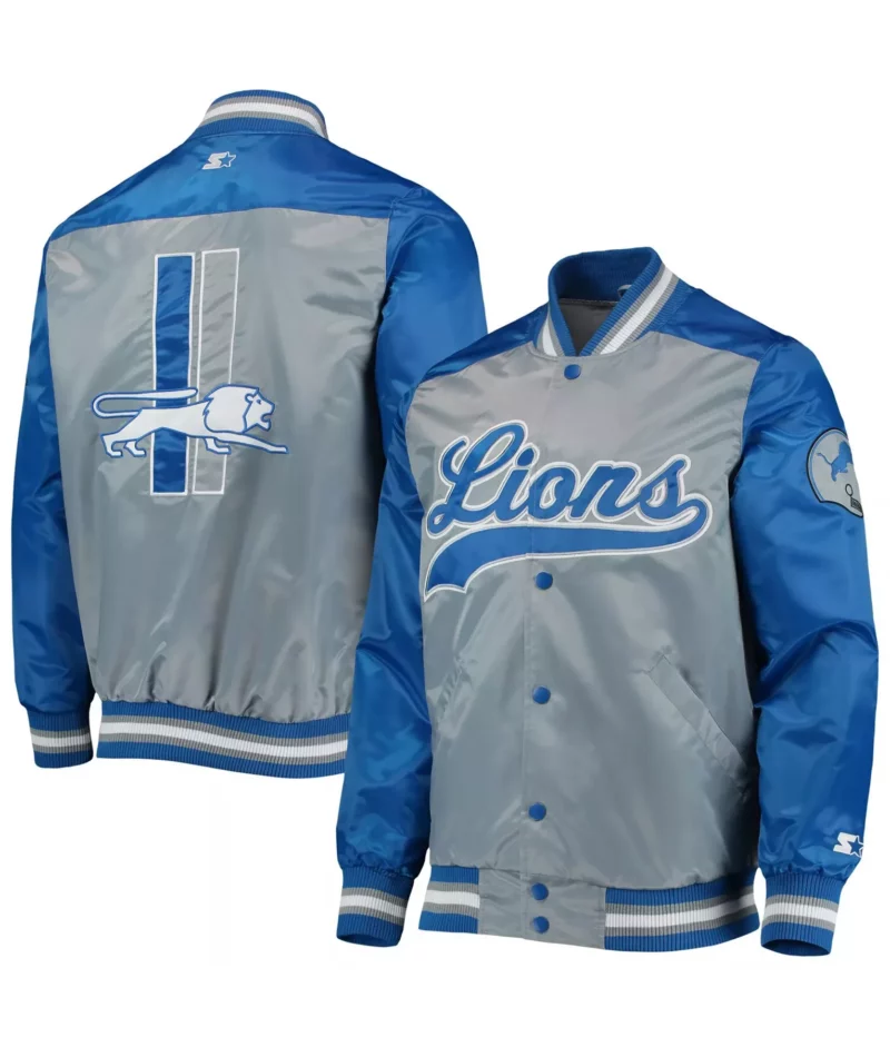 Detroit Lions II Starter Grey Satin Jacket