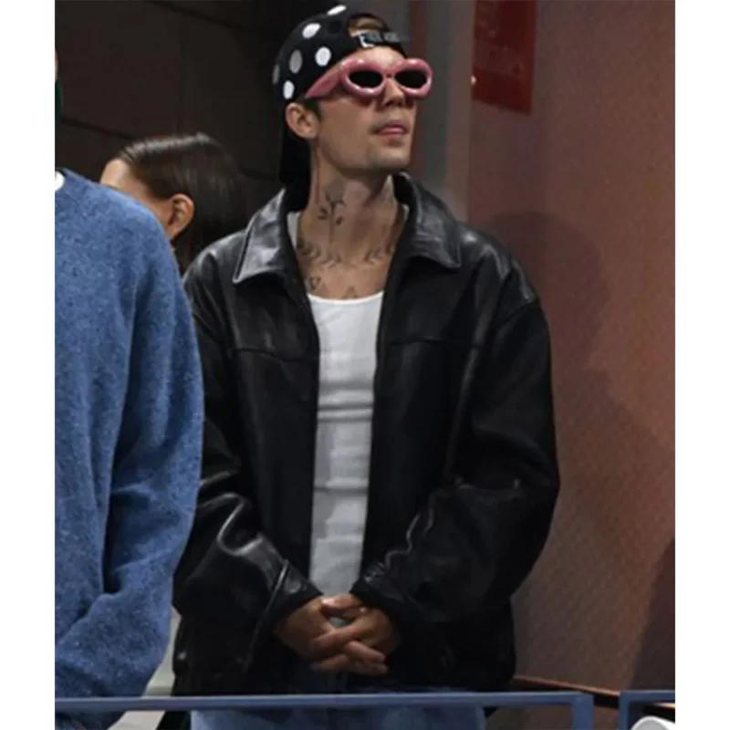 Justin Bieber Us Open 2023 Black Leather Jacket