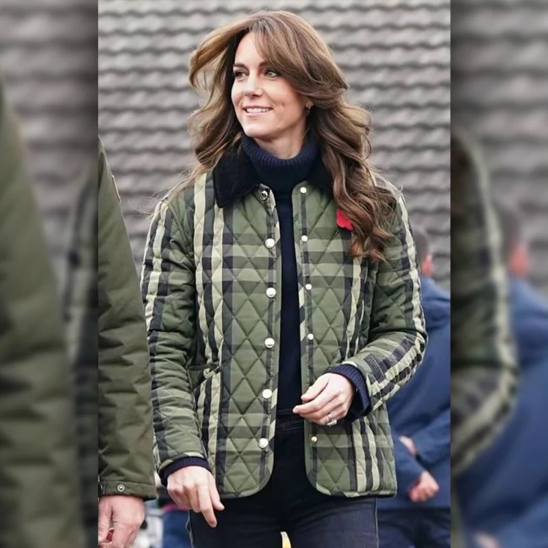 Kate Middleton Quilted Green Checked Jacket
