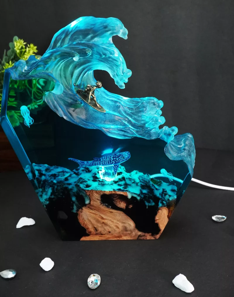 Ocean Night Light Surfer Surfing Shark Lamp