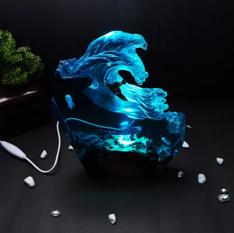 Surfer Surfing Shark Lamp
