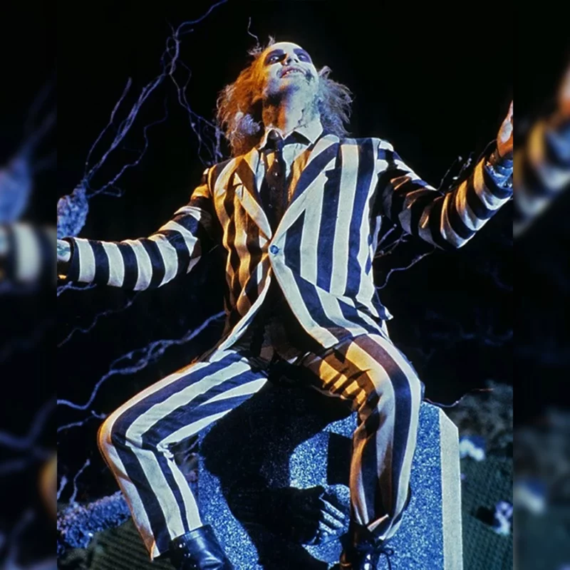 Beetlejuice Beetlejuice 2024 Michael Keaton Black & White Striped Suit