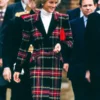 Princess Diana Red And Black Checked Long Coat