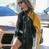 Hailey Bieber Black and Yellow Leather Jacket