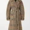 Taylor Swift Double-Breasted Checked Brown Tweed Coat