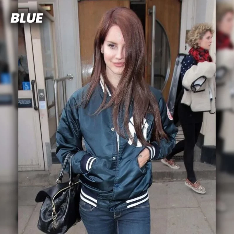Lana Del Rey NY Yankees Full-Snap Blue Satin Jacket