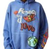 Peace And Love Pullover Blue Hoodie