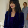 Solene Blue Velvet Blazer Coat