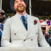 Travis Kelce Kentucky Derby Crisp White Pinstriped Suit