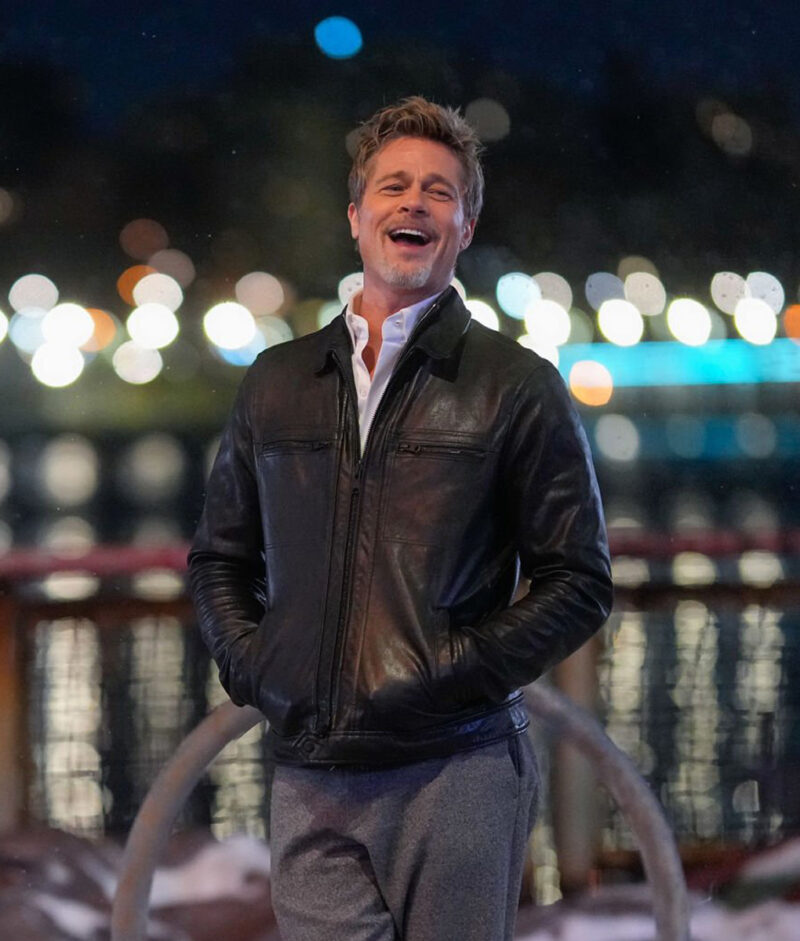 Wolfs 2024 Brad Pitt Black Leather Jacket