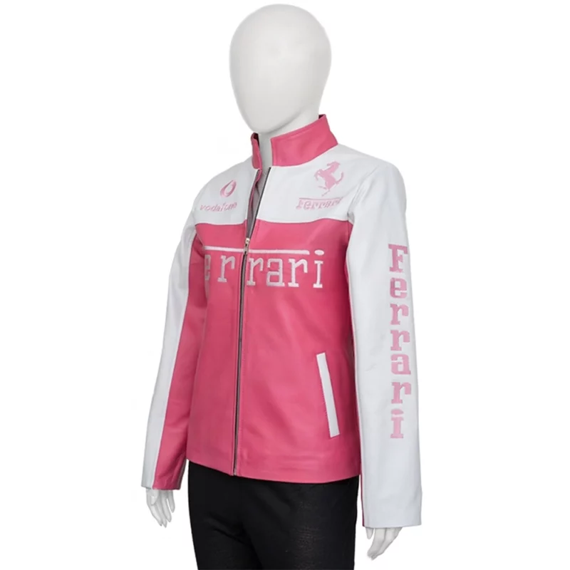 Women Pink Ferrari Leather Jacket