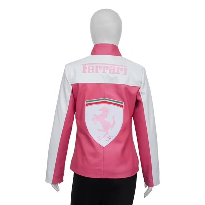 Women Pink Ferrari Real Leather Jacket