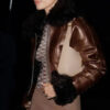 American Model Hailey Bieber Brown Faux Fur Jacket