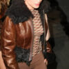American Model Hailey Bieber Brown Faux Fur Leather Jacket