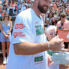 David-Njoku-Softball-Game-Travis-Kelce-White-Shirt