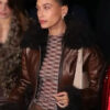 Hailey Bieber Brown Leather Jacket