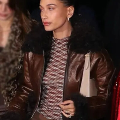 Hailey Bieber Brown Leather Jacket