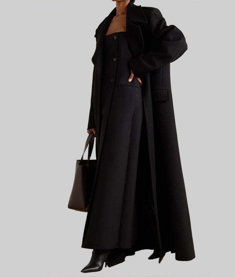 Leslie Bibb Black Trench Wool Coat