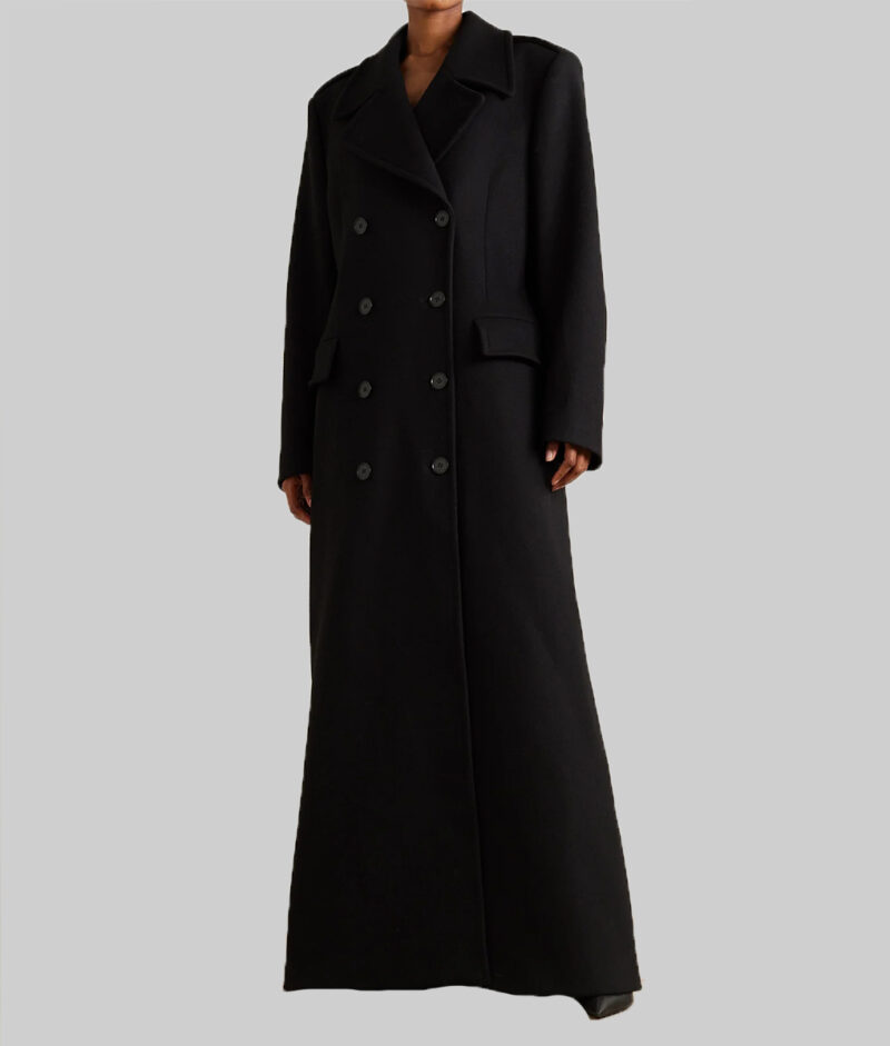 Leslie Bibb Black Wool Trench Coat
