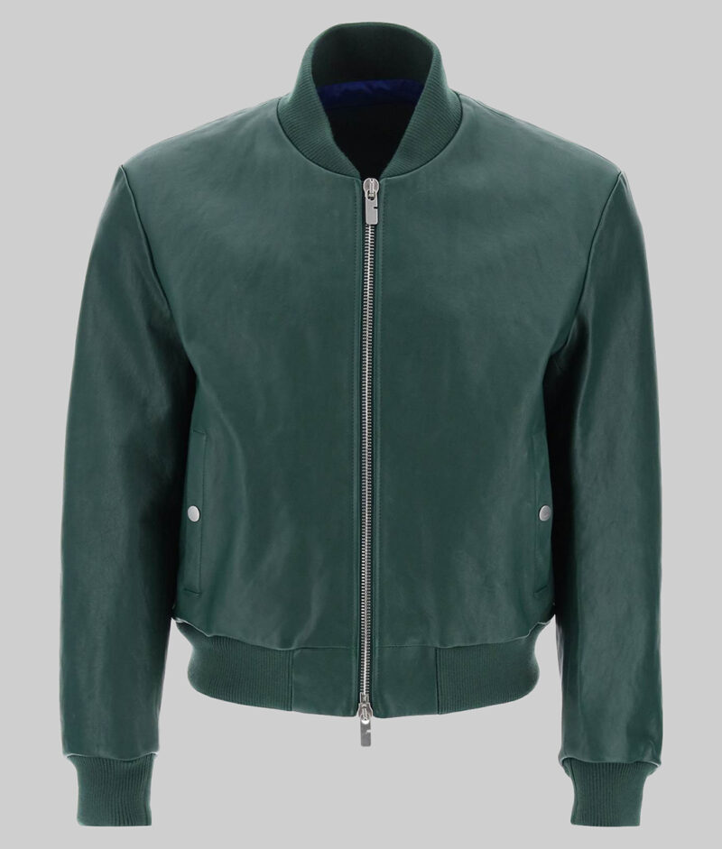 Sebastian Stan Green Bomber Leather Jacket