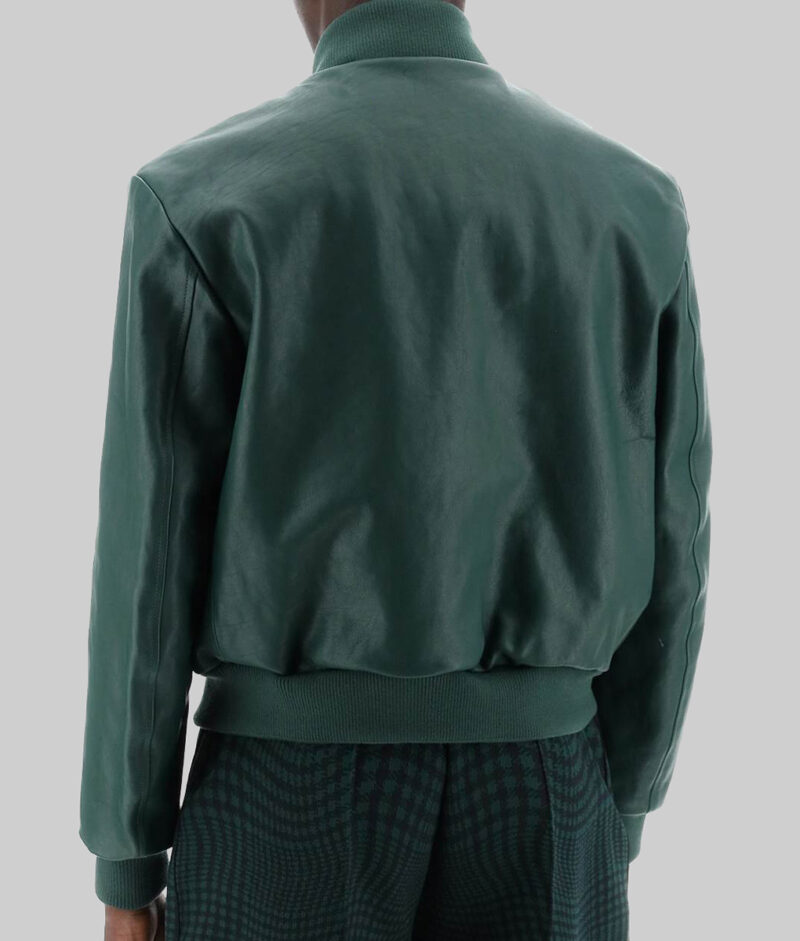 Sebastian Stan Green Leather Bomber Jacket