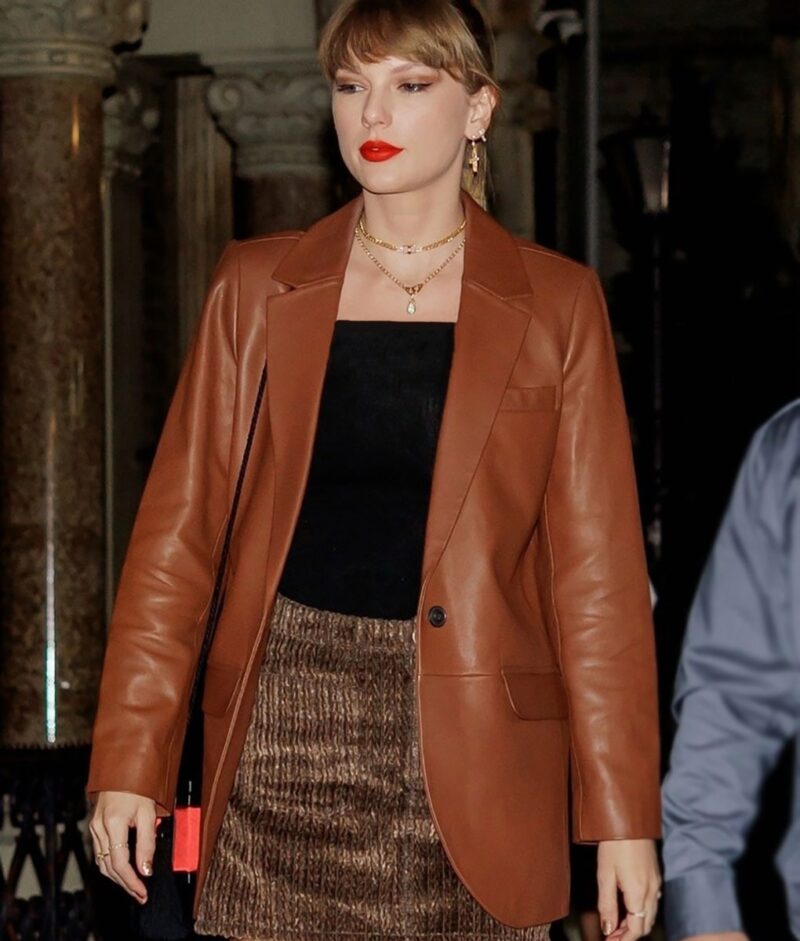 Taylor Swift NYC Brown Leather Blazer