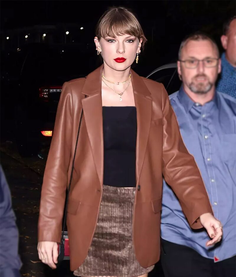 Taylor Swift NYC Leather Brown Blazer