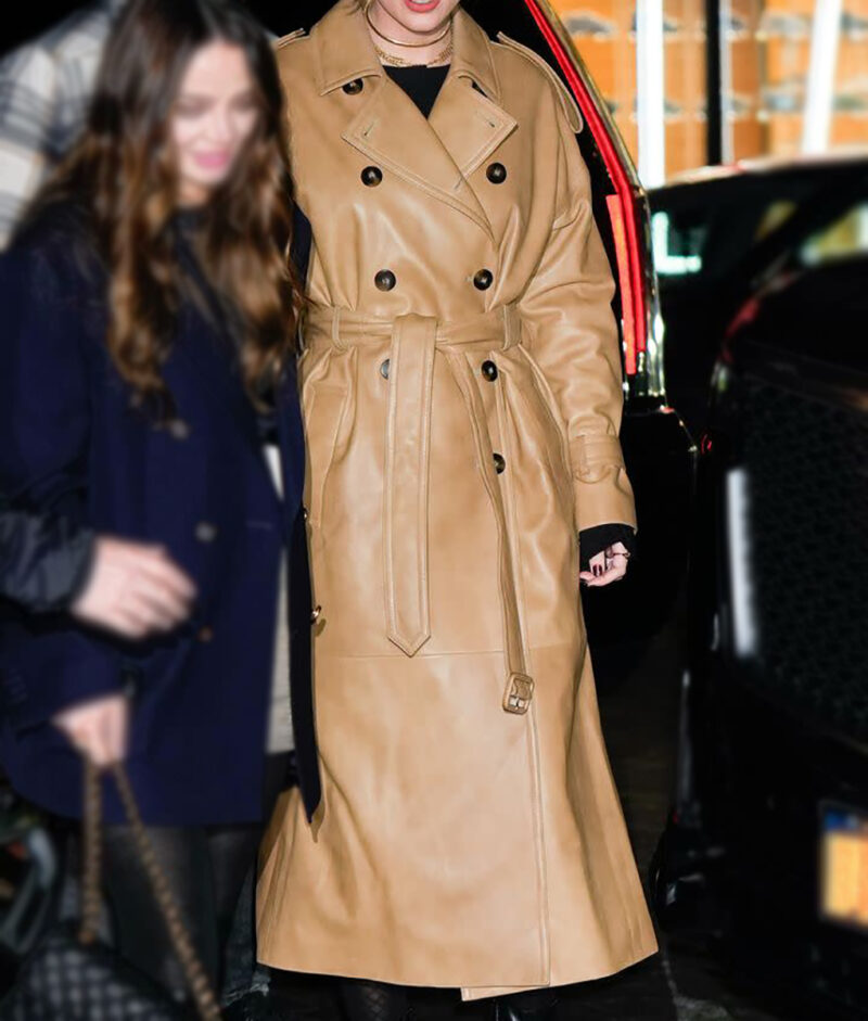 Taylor Swift Zero Bond Brown Leather Trench Coat