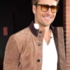 The Drew Barrymore Show 2024 Glen Powell Brown Suede Jacket