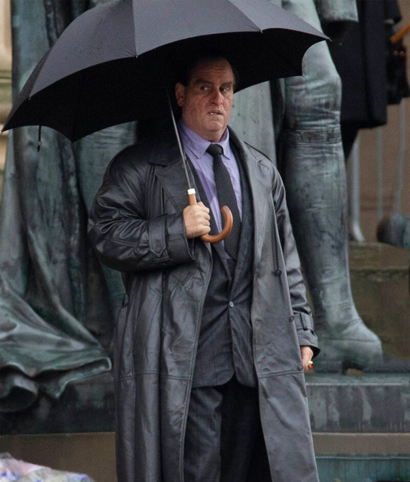 The Penguin 2024 Oswald Cobblepot Colin Farrell Black Leatheer Coat