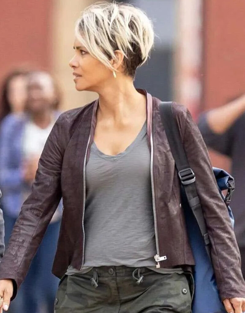 The Union 2024 Roxanne Hall Halle Berry Leather Brown Jacket