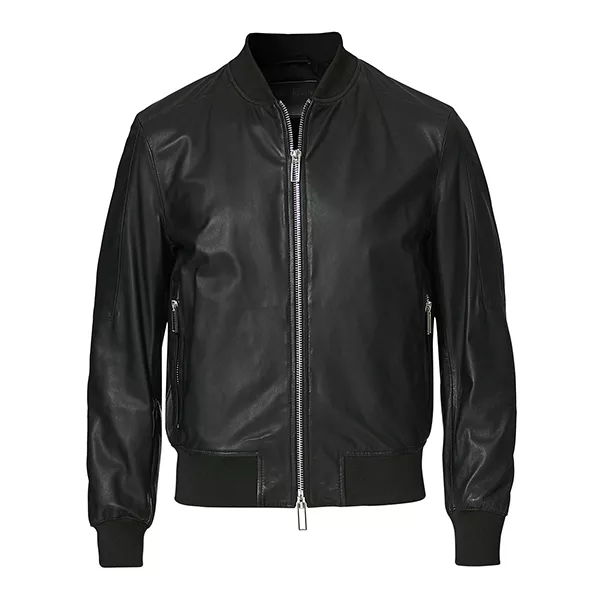 Black leather Bomber Jacket