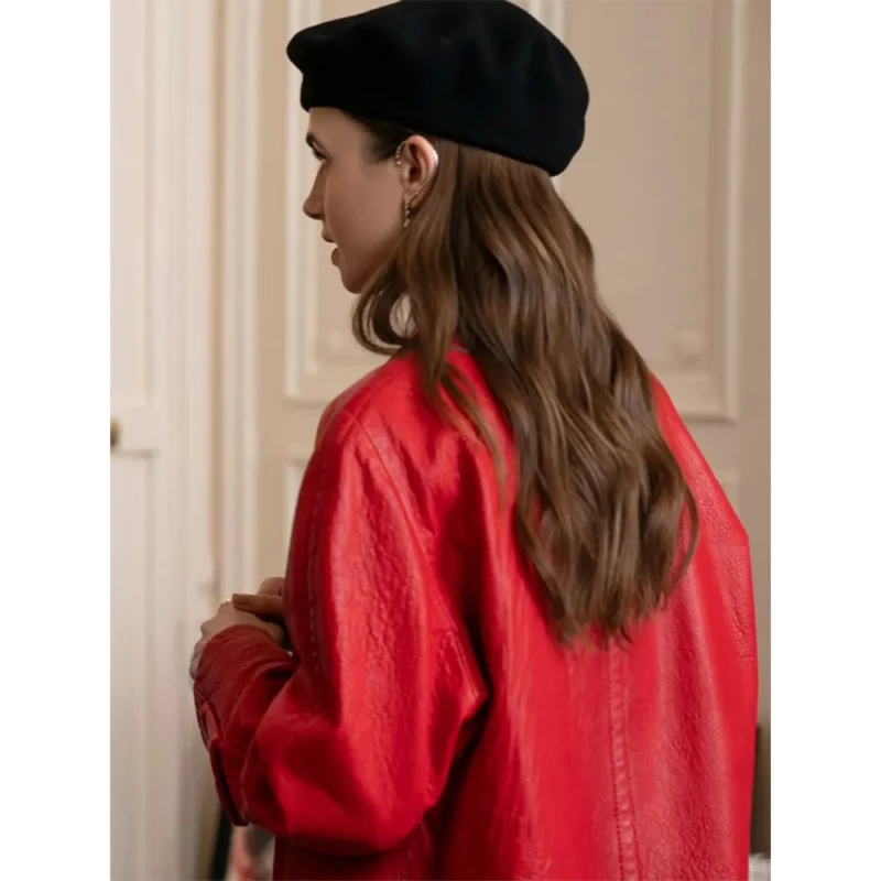 Emily In Paris S04 Emily Cooper Red Leather Coat