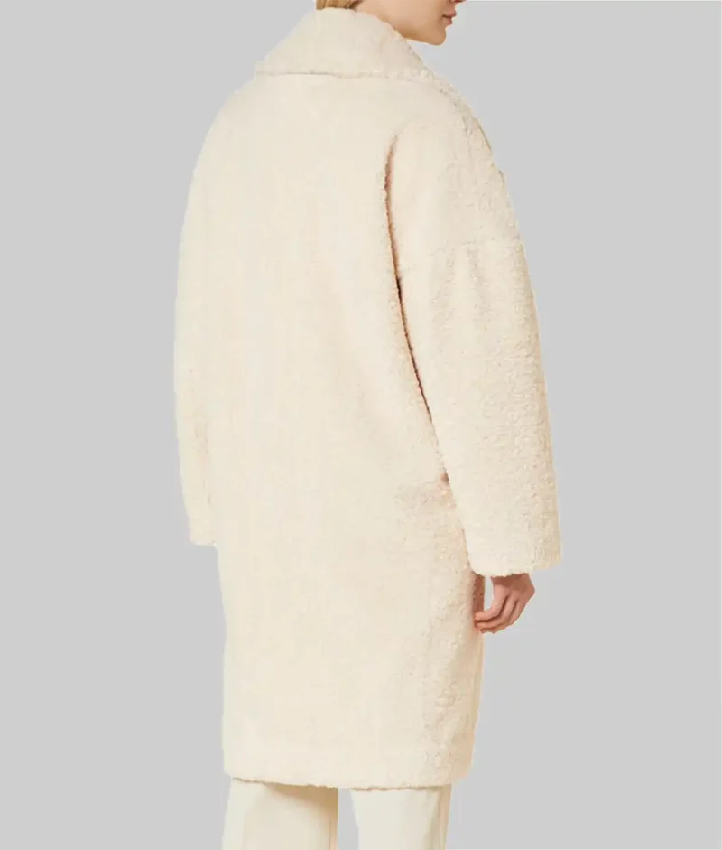 Emily Ratajowski White Faux Fur Coat
