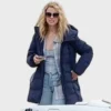 MaXXXine 2024 Mia Goth Blue Puffer Jacket