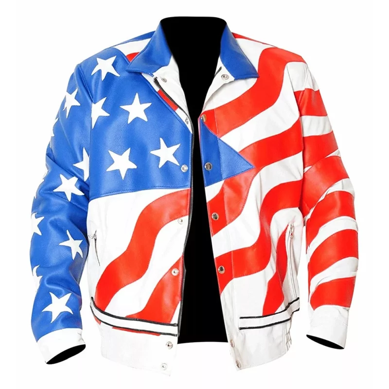 Vanilla Ice USA Flag Biker Leather Jacket